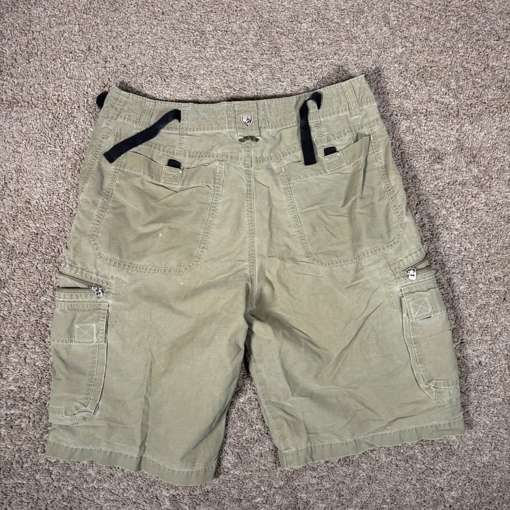 Vintage Kuhl Mens Khaki Tan Cotton Nylon Cargo Shorts Adjustable Waist Size L